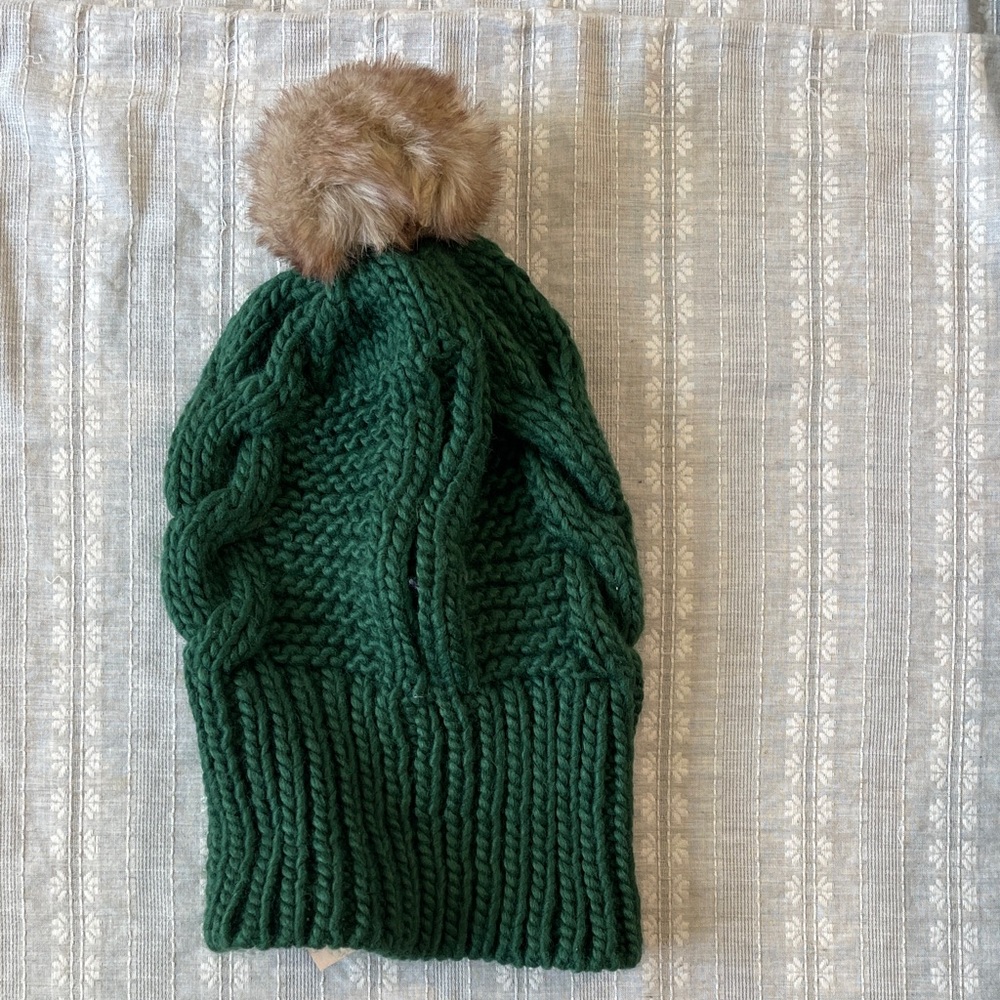 Green Knit Pom-Pom Beanie